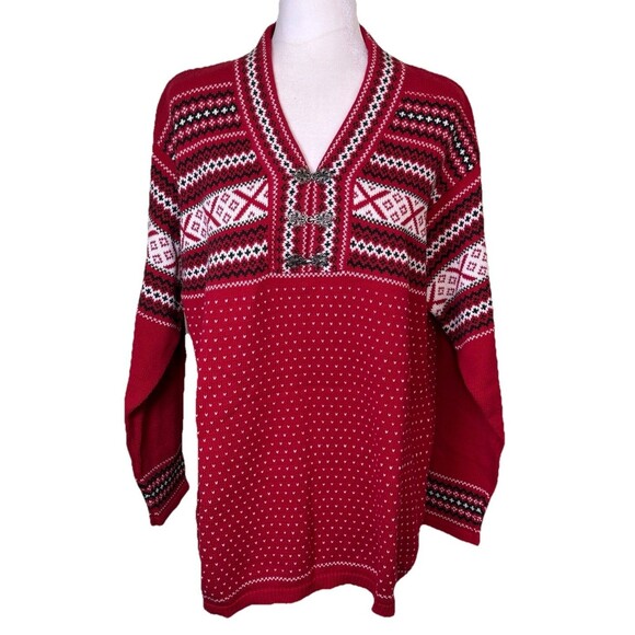 Vtg Liz Sport Women’s Nordic Fair Isle Winter Holiday Scandinavian Ski Sweater L - Picture 1 of 7